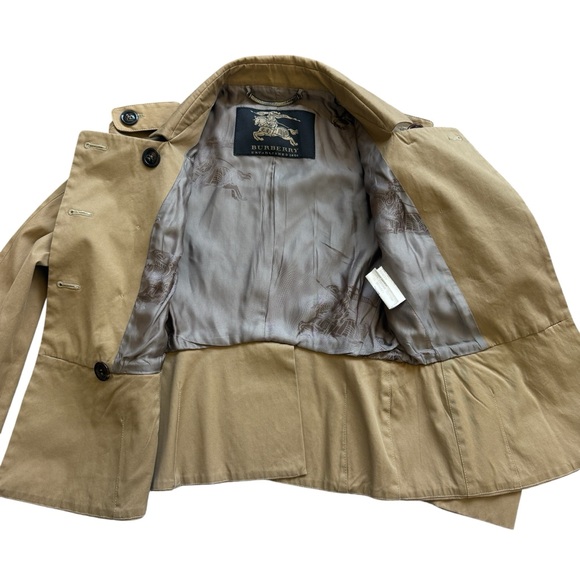Burberry London Cropped Trench Jacket S Tan Cotton Italy Made Double Breasted - Picture 6 of 10